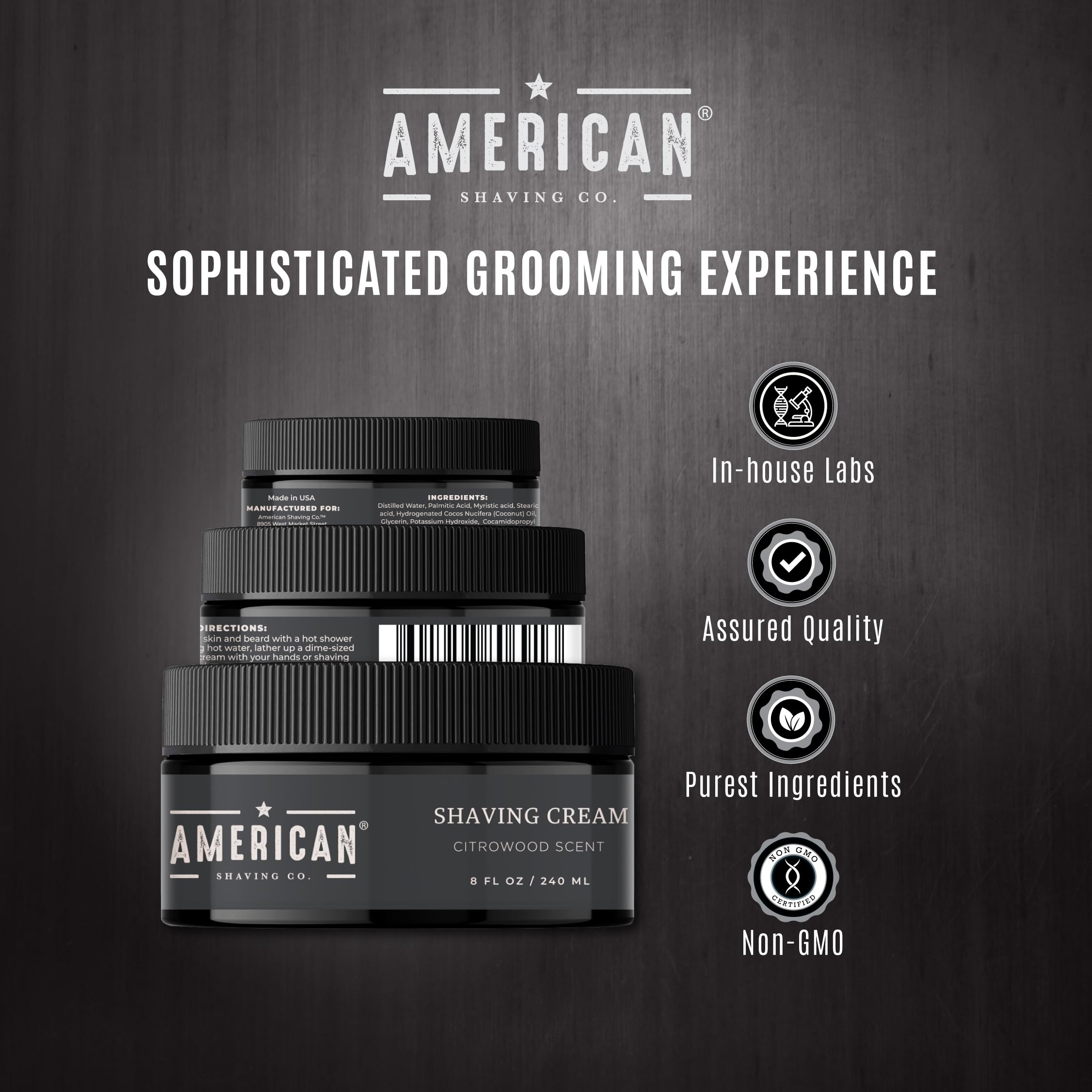 American Shaving Co. Citrowood Shaving Cream For Men 8 oz, Made in USA, Easy Application, Quality Potent Ingredients, Non-GMO, GMP Certified, Cruelty-Free Products