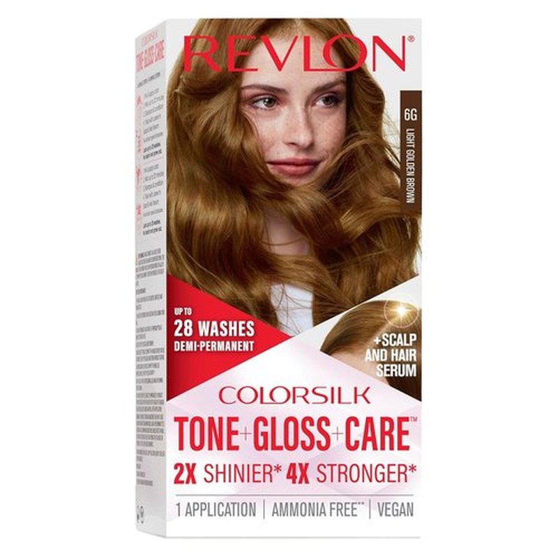 Revlon ColorSilk Demi Permanent Hair Color Kit - 6G Light Golden Brown | 2X Shinier, 4X Stronger Formula with Leave-In Serum
