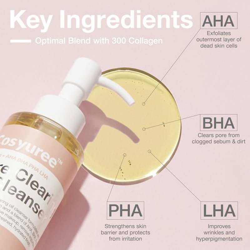 Cosyuree Collagen Pore Cleaning Oil Cleanser for Face by COSYUREE– AHA BHA PHA LHA Oil for Deep Cleansing, Face Cleansing, Hydration, and Makeup Removal, Korean Skincare with Lemon & Lavender