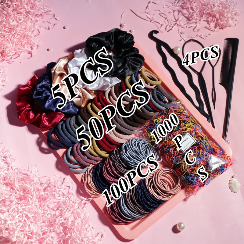 YANRONG 1159PCS Hair Accessories for Woman Set Seamless Ponytail Holders Variety Hair Scrunchies Hair Bands Scrunchy Hair Ties For Thick and Curly (Deep Colour)