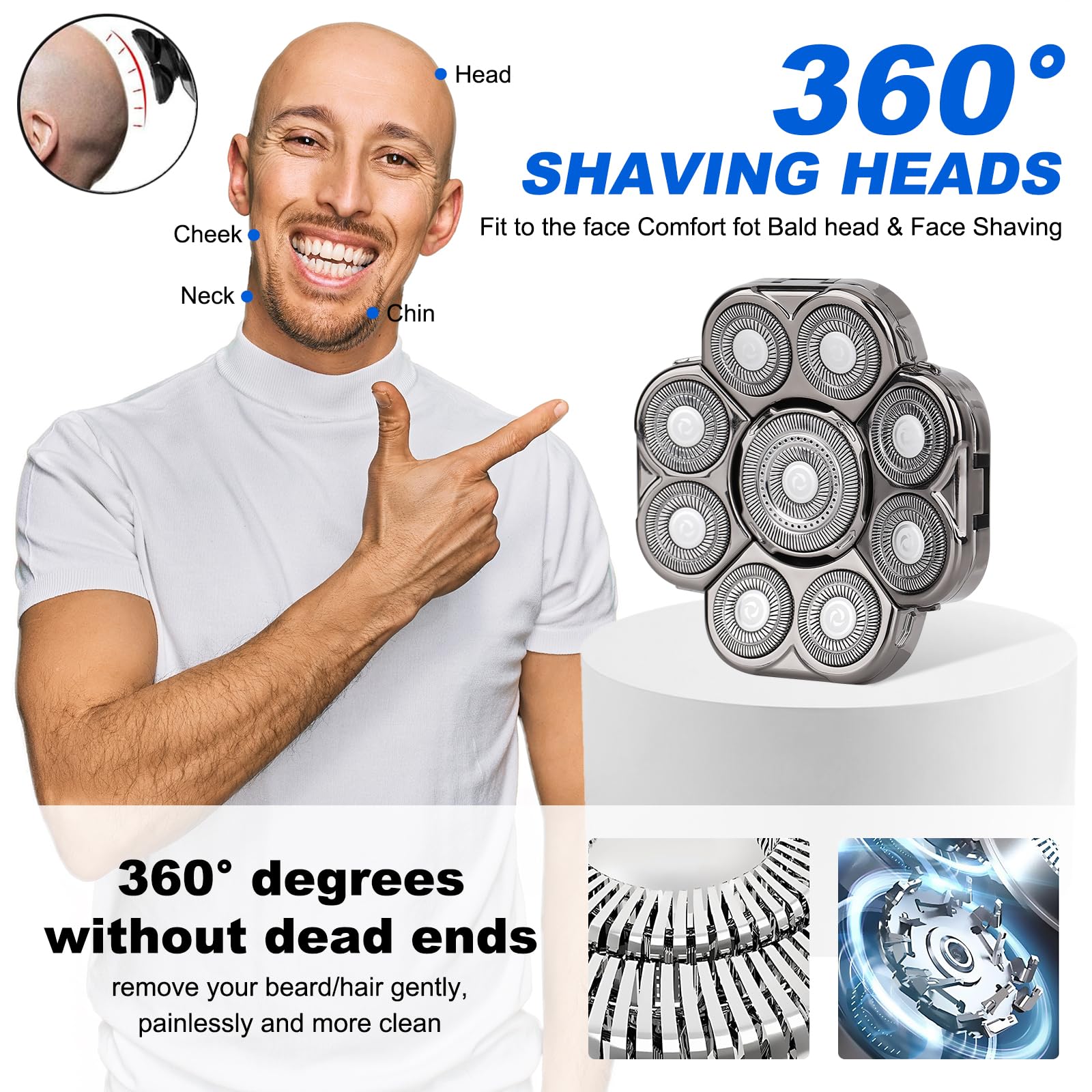 9 Blades Head Shaver Men's Electric 9D Shaver Replacement Heads Universal Replacement Blade Head Electric Razor for Men,2 Pack