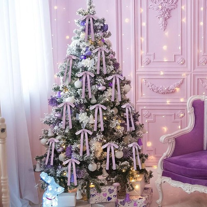 Skiennix 24 Pcs Velvet Bows - Vintage Ribbon Bows for Christmas Tree & Crafts | Light Purple (5 x 7 Inch)