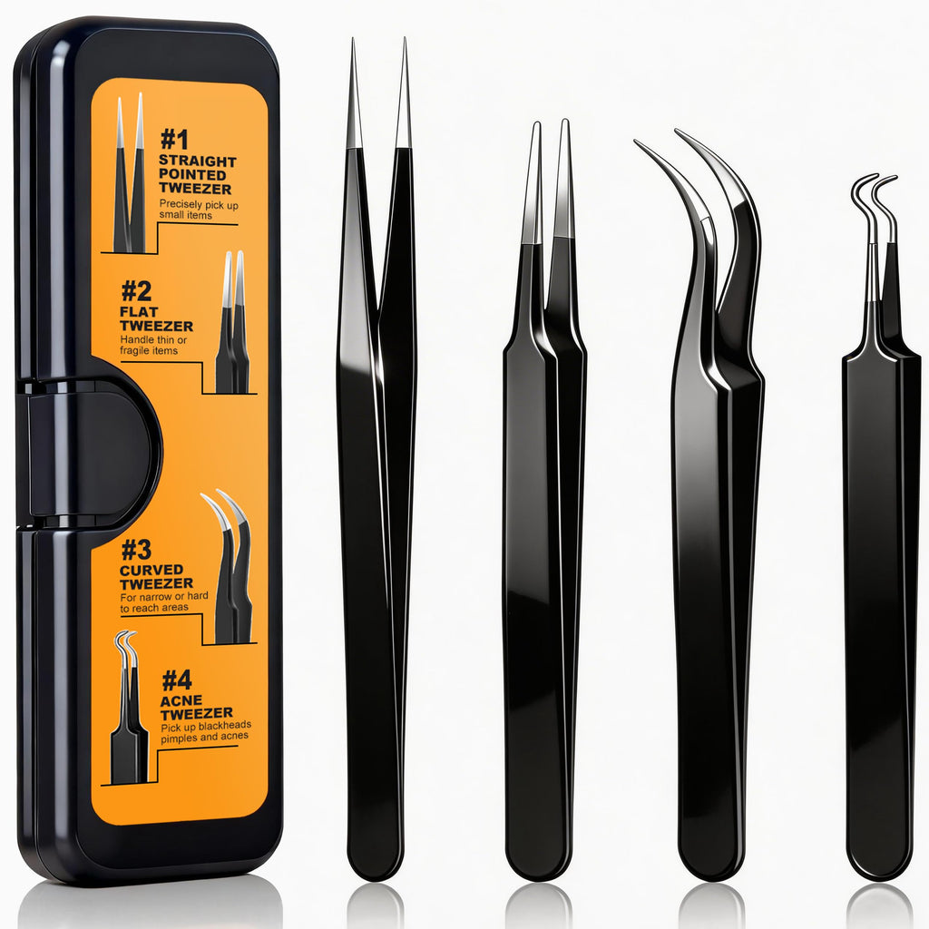 G.CATACC 4-Pack Precision Tweezers Set, Curved and Pointed Tweezer