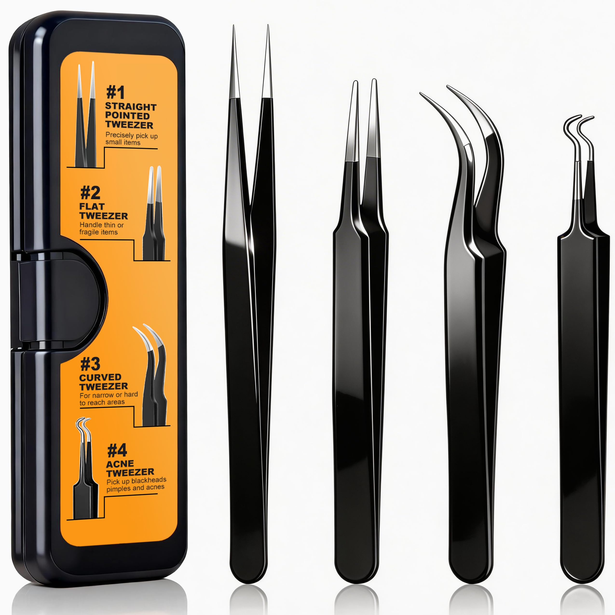 G.CATACC 4-Pack Precision Tweezers Set, Curved and Pointed Tweezer