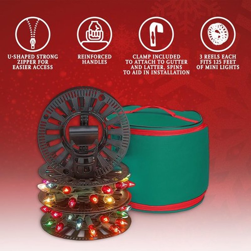 Premium Christmas Light Storage Bag - Heavy-Duty 600D Tear-Proof Material | Stores Up to 375 Ft of Mini Lights - Green with PVC Lining