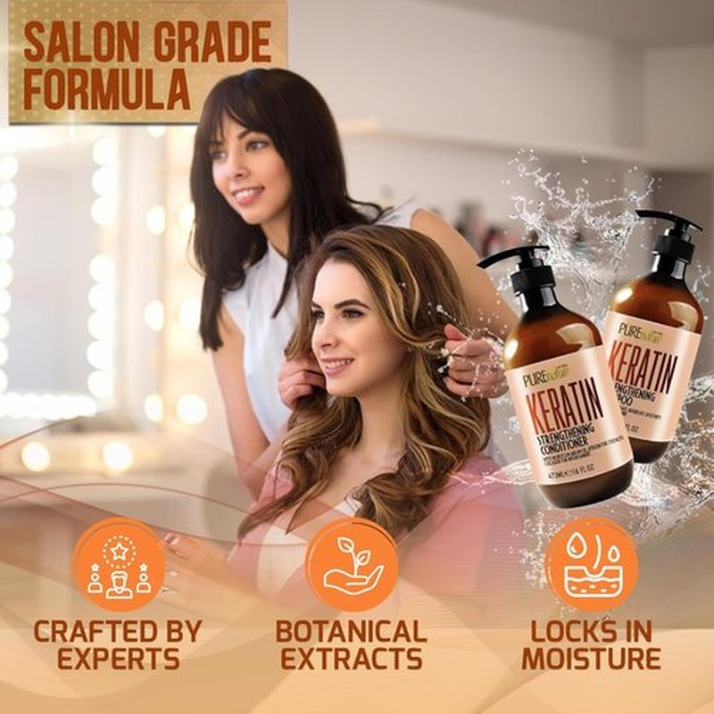 Keratin Shampoo and Conditioner Set - Sulfate & Paraben Free - Anti-Frizz, Collagen-Enriched for Dry, Curly Hair