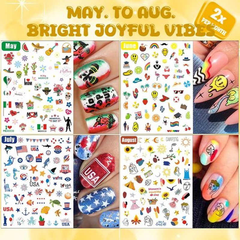IDDFEVE 12 Months All Holiday Nail Stickers, 24 Sheets Seasonal Variety Pack 2 Pcs Per Month DIY Nail Art, Self-Adhesive Pegatinas Uñas for a Year of Halloween Christmas Thanksgiving&Valentine’s Day