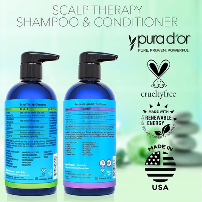 PURA D'OR Scalp Therapy Shampoo & Conditioner Set - Hydrating & Nourishing for Dry, Itchy Scalp | 16oz x 2