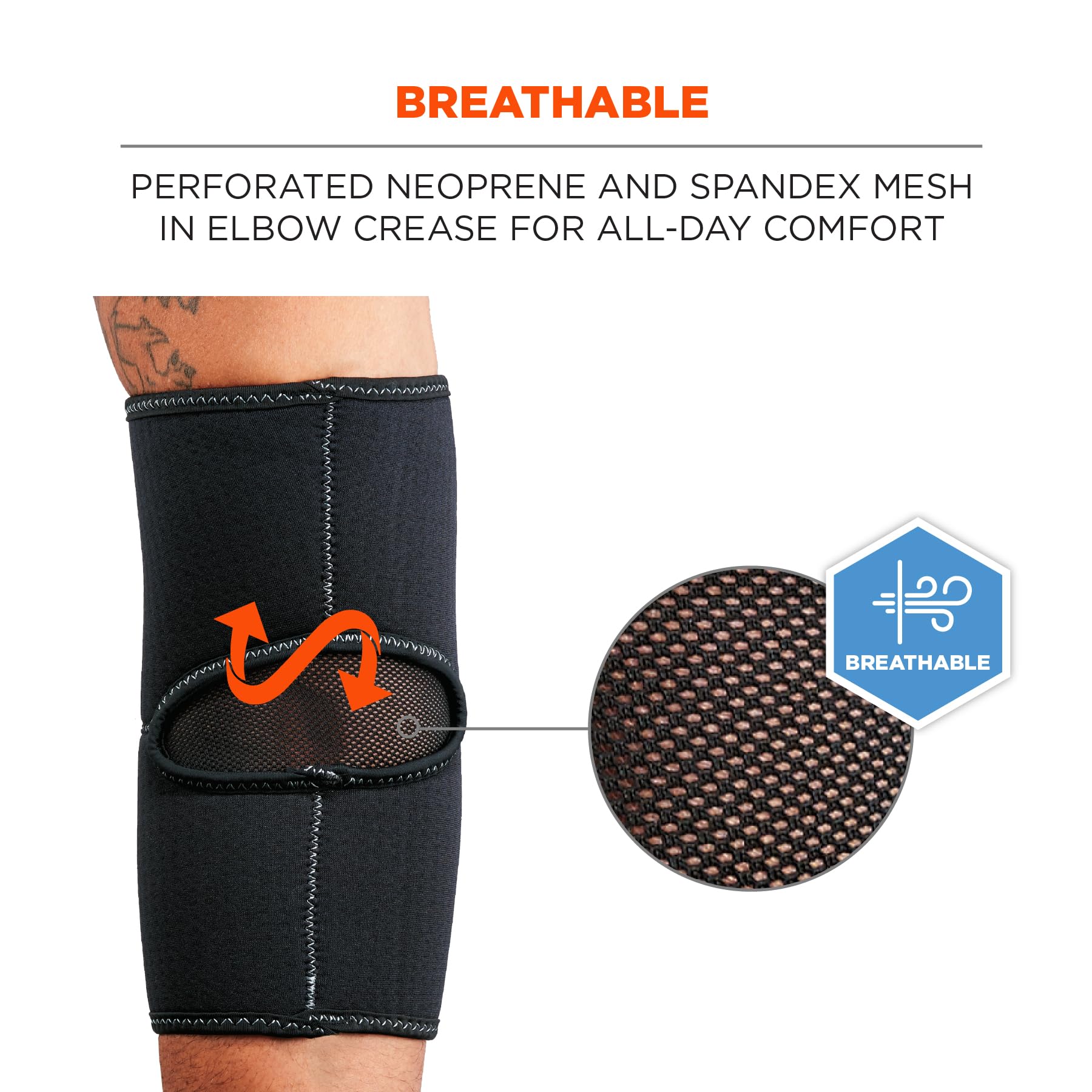 Ergodyne ProFlex 650 Neoprene Elbow Support Sleeve, Mild Compression Fit, Breathable Mesh