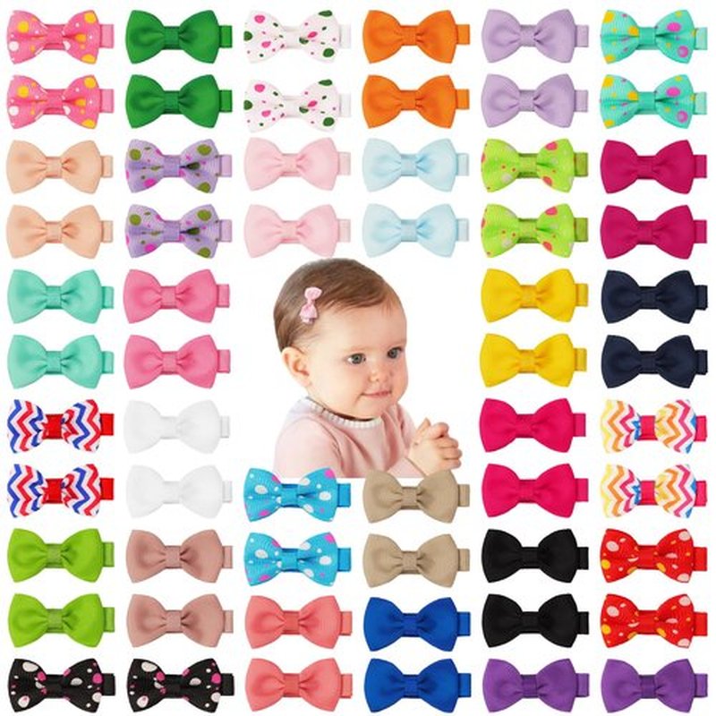 JOYOYO Baby Hair Bows in Pairs 60pcs 1.6" Tiny Small Grosgrain Ribbon Bow with Fully Lined Clips for Baby Girls Toddlers Infants