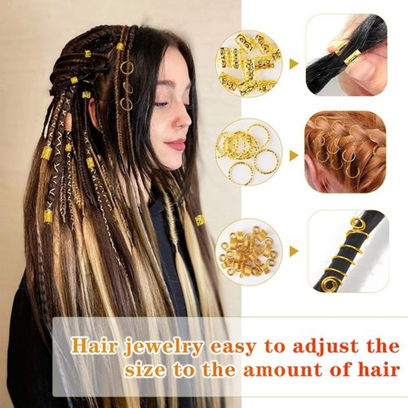 Belinreli 280 Pcs Hair Jewelry for Braids, Gold Loc Jewelry for Hairs Dreadlocks Braid Clips Accessories Metal Hair Rings for Braids Cuffs Braid Clips Decorations for Women Men Unisex