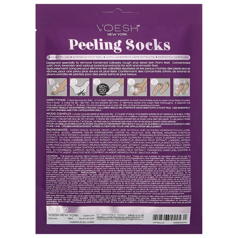 VOESH Peeling Socks Duo, Foot Peeling Mask, Intensive Foot Peel, Callus Remover, Exfoliating Foot Mask, Foot Peel for Dry Feet, Vegan K-Beauty Korean Skincare