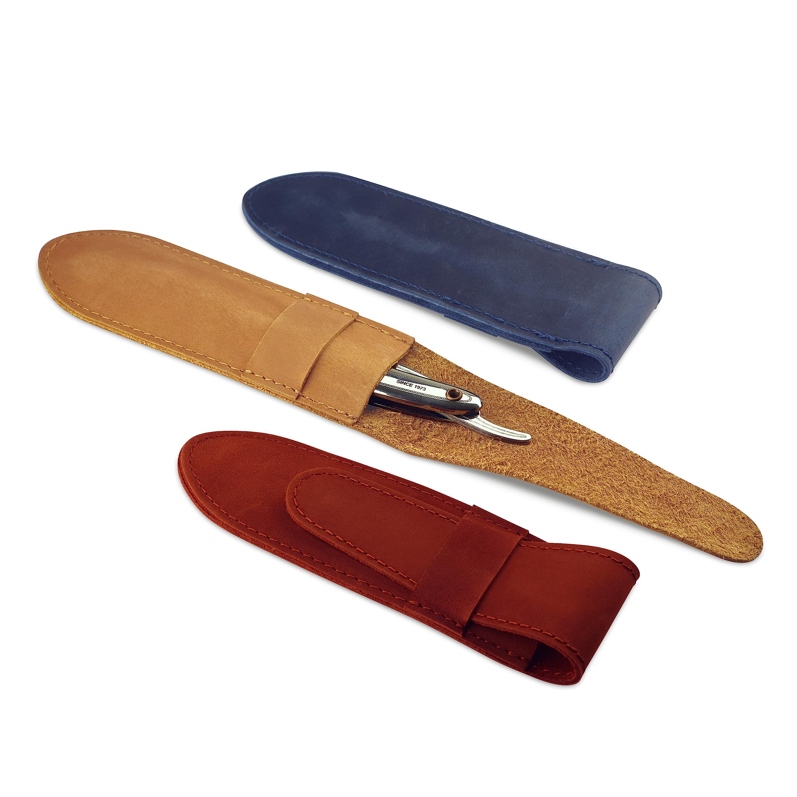 Straight Razor Case, Genuine Cowhide Leather Straight Razor Cover, Barber Straight Razor Holder, Travel Razor Case (Cognac)