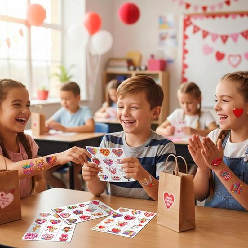 JCFIRE 96Pcs Valentines Day Stickers for Kids Temporary Tattoos, Heart Stickers for Valentines Day Gifts for Kids Classroom Exchange, Waterproof Decals for Party Favors, Goodie Bags, Crafts