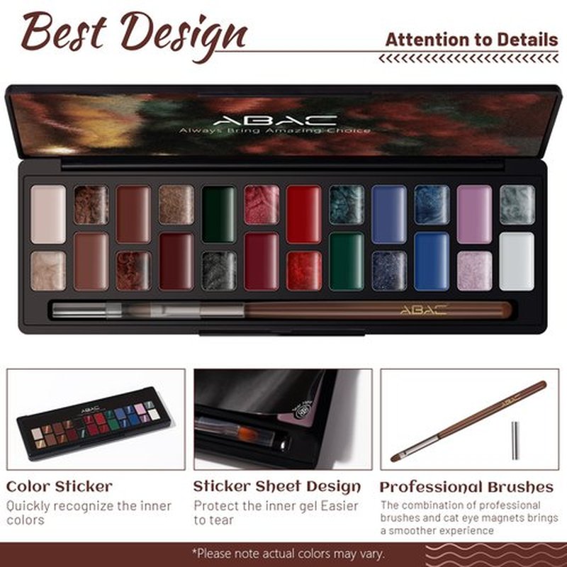 ABAC Solid Cat Eye Gel Nail Polish Palette - Hema-Free Magnetic Winter Shades Chestnut Red,Emerald Shimmer w/Pro Magnet & Brush Christmas Party Nails,LED/Lamp Curing,Long-Lasting Gift Set