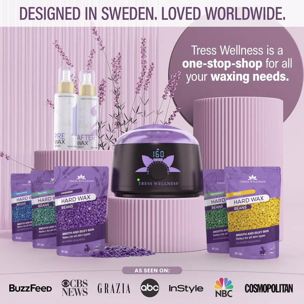 Tress Wellness Award Winning Waxing Kit for Sensitive Skin – Safe for Face & Skin, Easy to Use – At-Home Kit for Face, Bikini, Brazilian & Full Body - Digital Display, Misty Lilac
