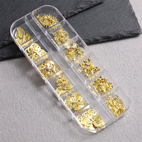 Halloween Nail Art Glitter Sequins 3D Holographic Skull Pumpkin Ghost Butterfly Cat Coffin Love Star Halloween Gold Silver Glitter for DIY Nail Art Halloween Party 24 Grids