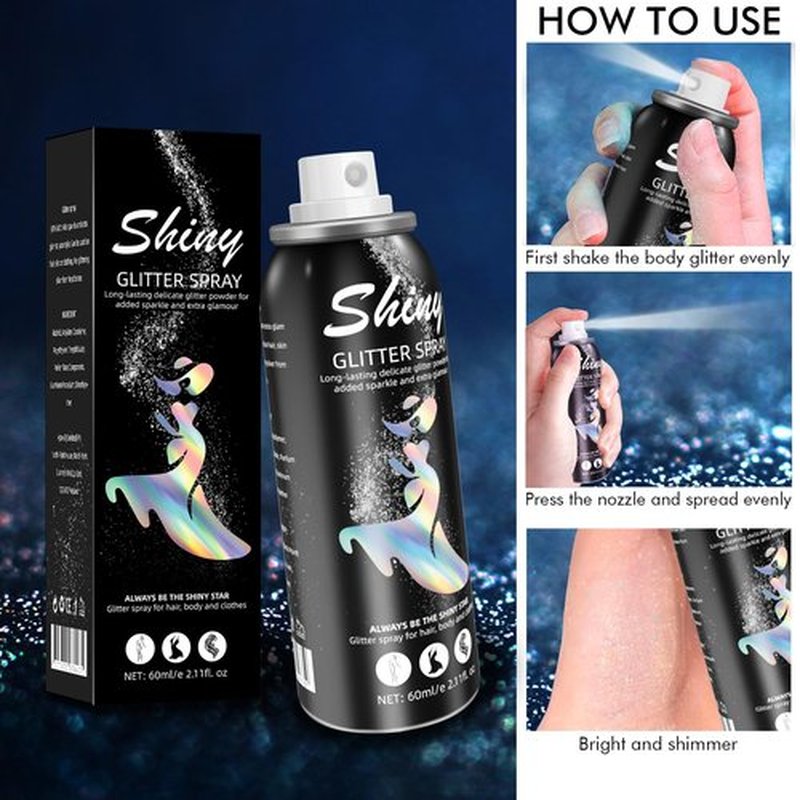 Ragkun Body Glitter, Body Glitter Spray, Glitter Spray for Hair and Body, Long-Lasting and Quick-Drying Silver Glitter Hairspray Suitable for Stage, Festival Rave and Makeup Prom (2.11 Fl Oz)