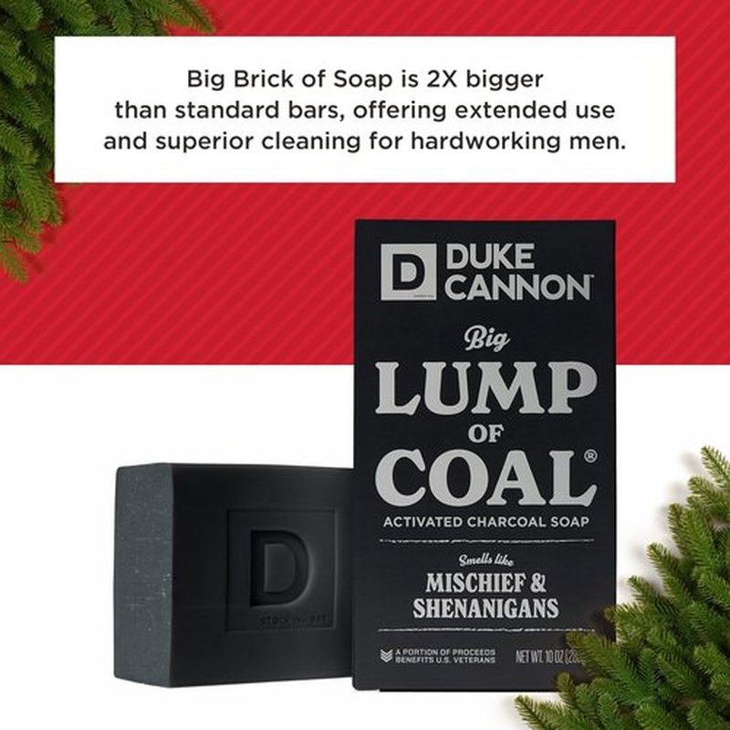 Duke Cannon Lump of Coal Holiday Soap – Charcoal, Bergamot & Black Pepper – 10oz XL, Paraben-Free, Triple-Milled, Hydrating, American-Made Men's Gift 6 Pack