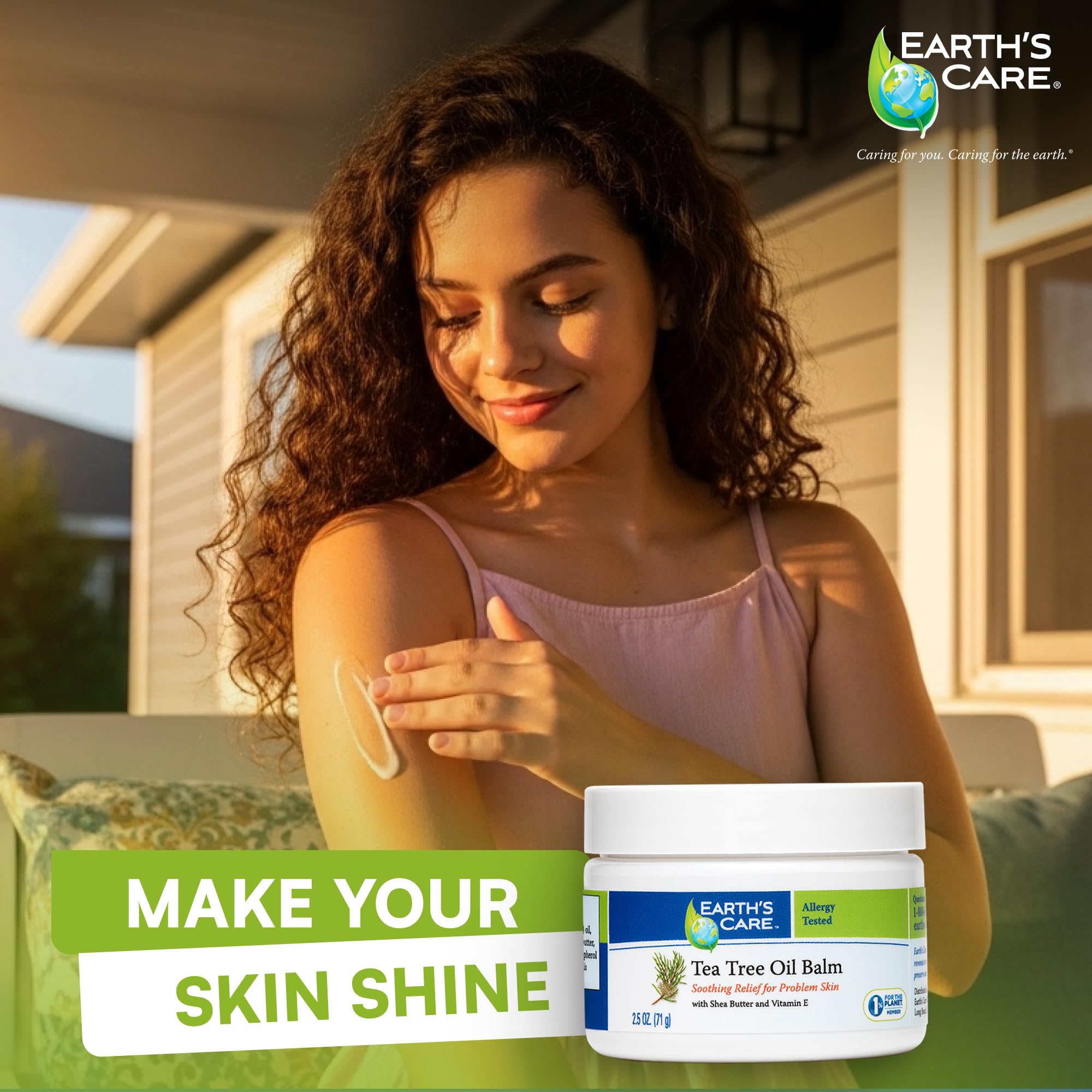 Earth's Care Tea Tree Oil Balm - Tea Tree Moisturizer for Problem Skin - Repair Cream with Shea Butter and Vitamin E 2.5 oz. (71 g)