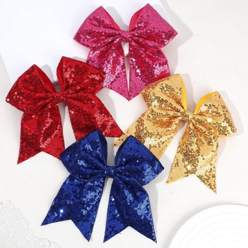 OAOLEER 2PCS Glitter Cheer Hair Bow Clips for Girls, 7 inch Gold Sequin Large Hair Bows Hair Accessories for Girls Teen Softball Cheerleader (Gold)