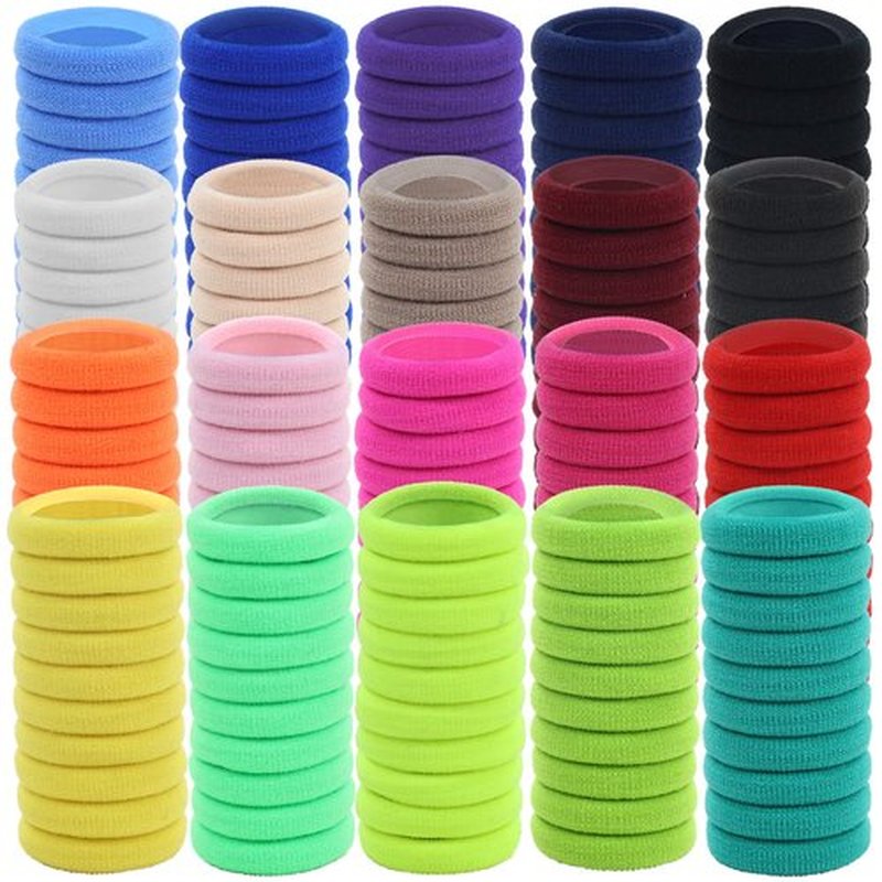 Lawie 200 Pack Terry Cloth Knit Thick Colorful Hair Ties Scrunchies Elastics Hair Bands for Thin Curly Hair Ponytail Holder