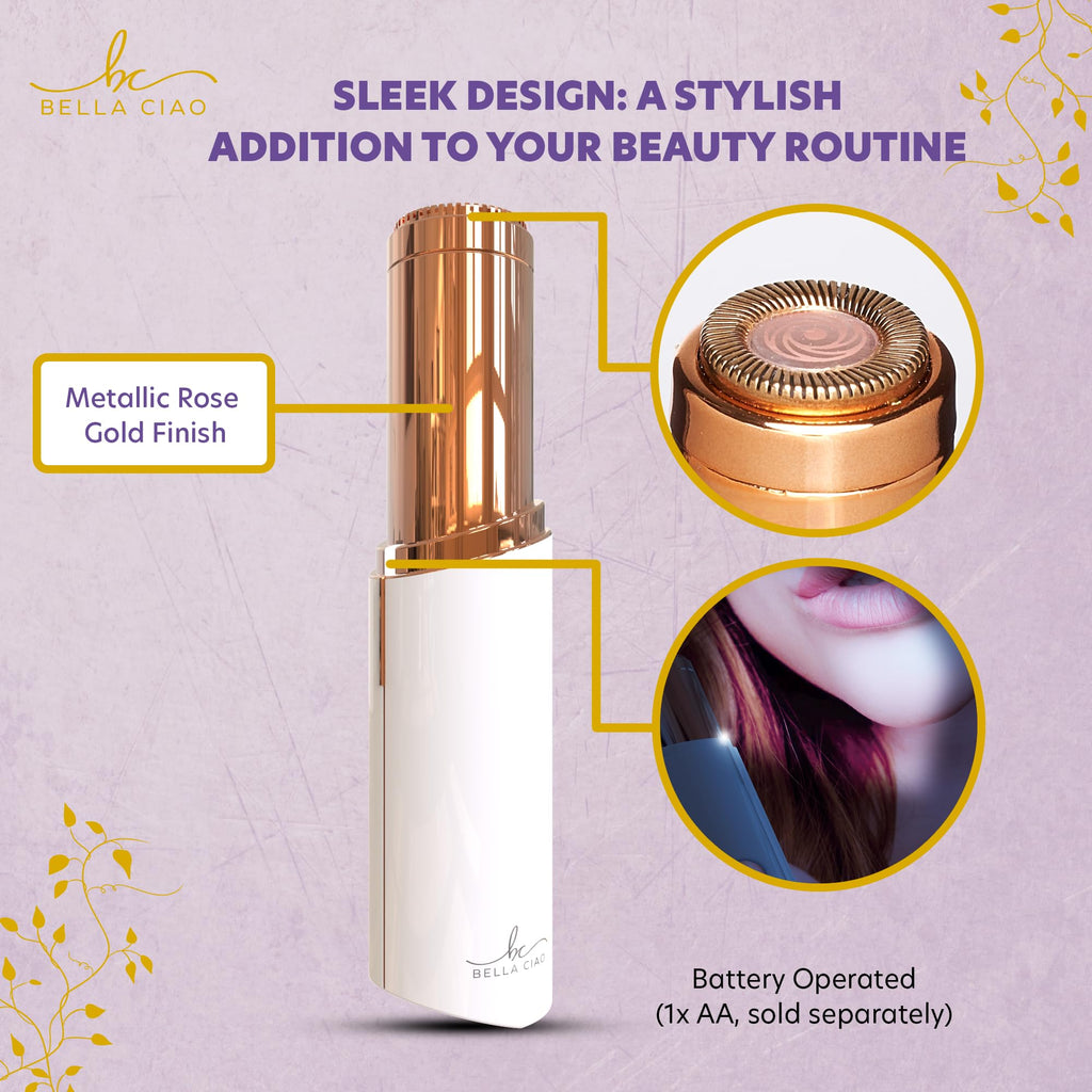 Bella Ciao Facial Hair Removal for Women Device, White | Precise, Gentle Beauty & Personal Care Products for Ladies | Flawless Touch Facial Hair Remover for Women w/LED Light | Face Razors