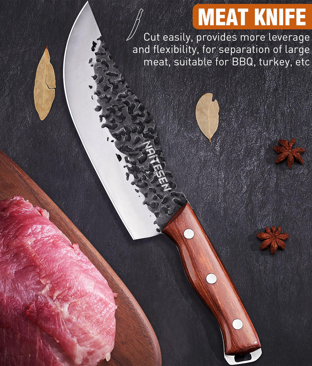 Naitesen 4PCS Butcher Knife and Kitchen Knife Set with Gift Box