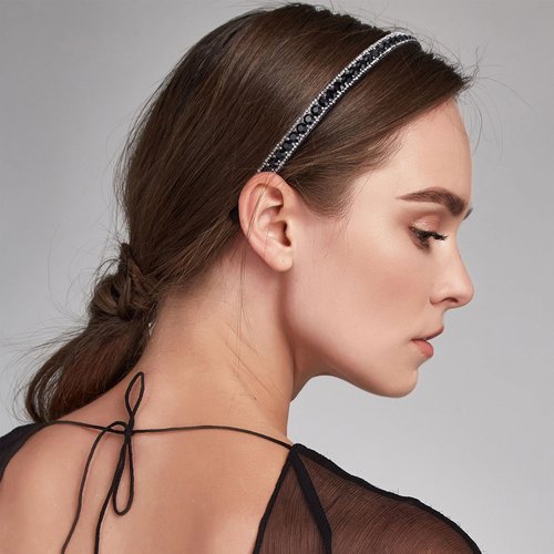 HINZIC Non-Slip Rhinestone Headbands for Women, Sparkling Crystal Hair Bands for Bridal Wedding, Bling Diamond Hair Styling Clips Accessories for Girls- Black