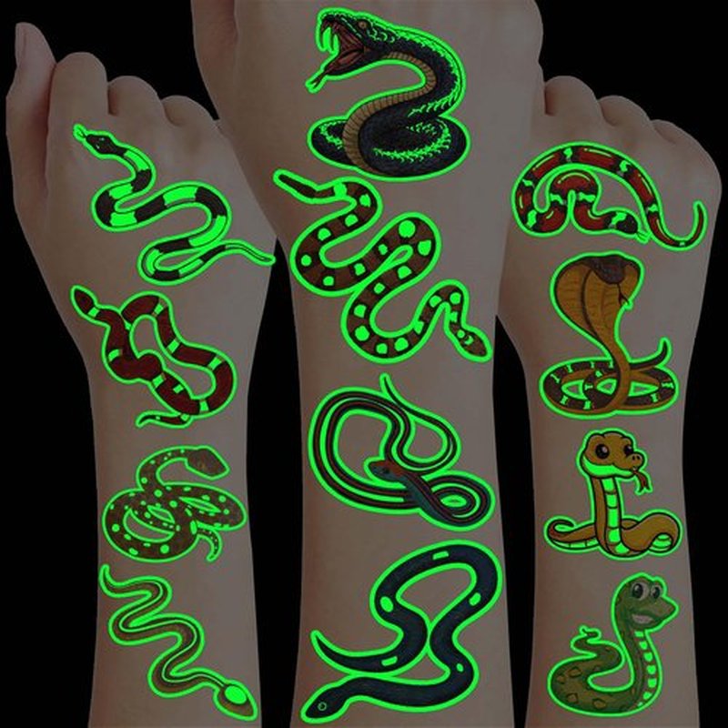 96 PCS Snake Luminous Neon Temporary Tattoos – Glow in the Dark Snake Tattoo Stickers Birthday Party Decorations, Supplies & Favors for Halloween, Parties, Cosplay, Costume Events (Glow in the dark)