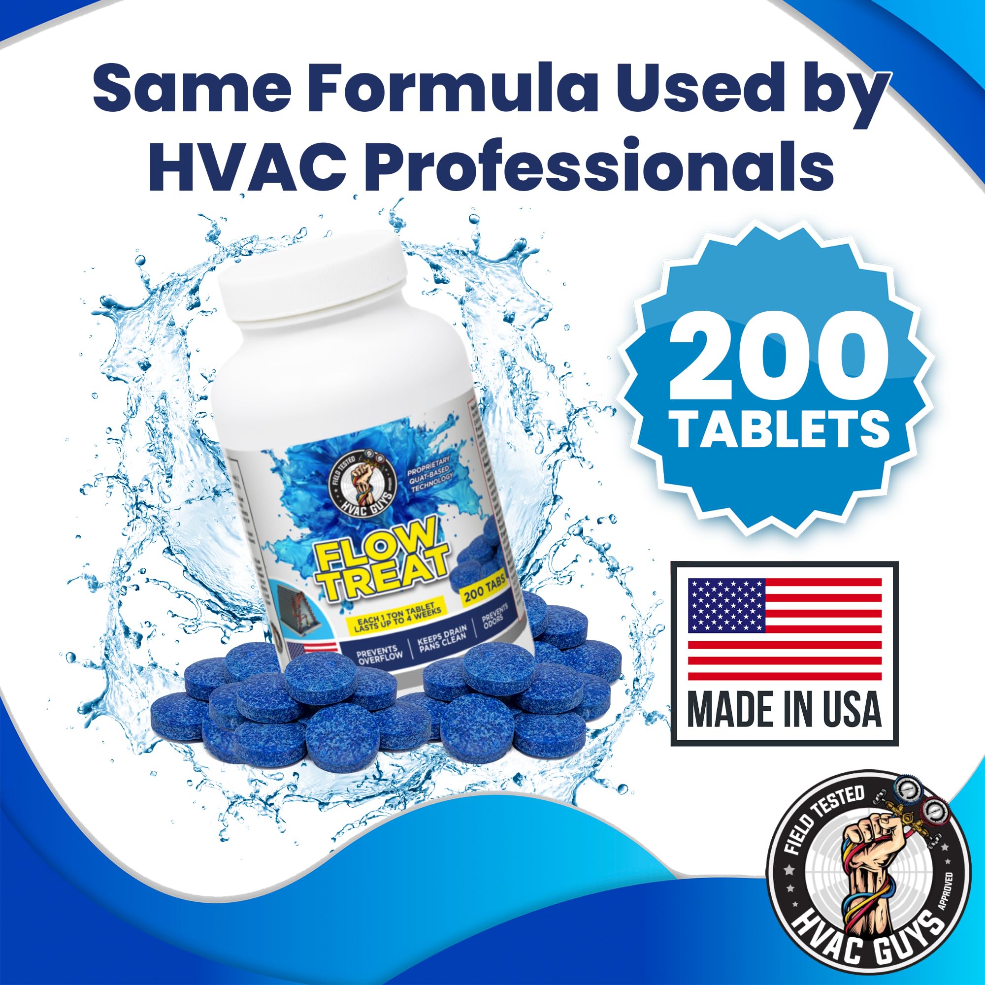 HVAC GUYS – Flow Treat Tabs - 1200 Tablets | AC Drain Line Cleaner | Prevents Odors, Keeps HVAC Drain Pan Clean, Prevents Overflow | One Tablet Lasts up to 4 Weeks