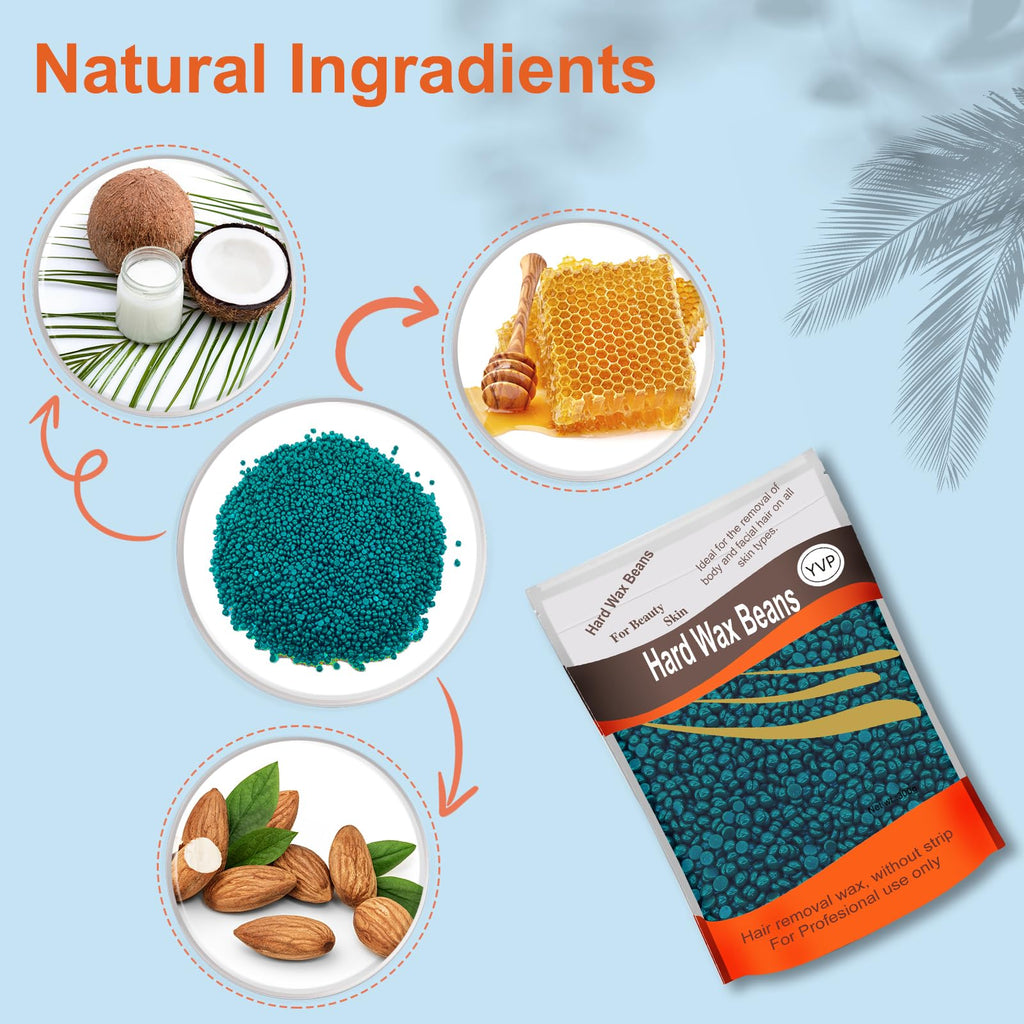 Yovanpur Hard Wax Beads for Brazilian Waxing, Sensitive Skin, Face, Eyebrow, Back, Chest, Legs At Home - Pearl Wax, 300g/bag (Dark Green)