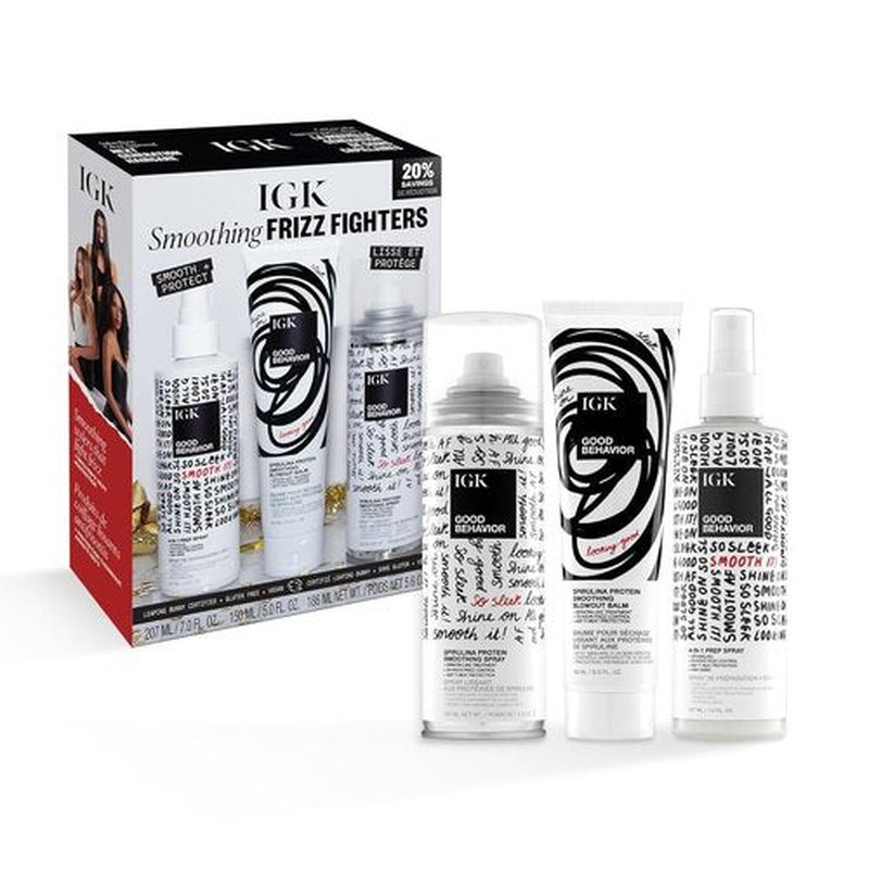 IGK Smoothing Frizz Fighters Kit - Ultimate Anti-Frizz Solution for Silky Hair | 3-Piece Set