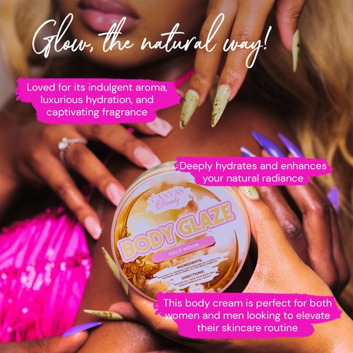 Canvas Beauty Body Glaze, Halo Moon - Moisturizing Non-Greasy Body Butter for Women With Beeswax, Jojoba Oil, and Rice Bran for Soft and Glowy Skin