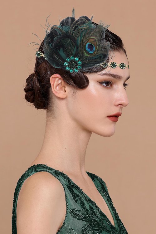 BABEYOND Flapper Headpiece for Women - 1920s Headband Roaring 20s Great Gatsby Accessories Rhinestone Feather Hair Clip