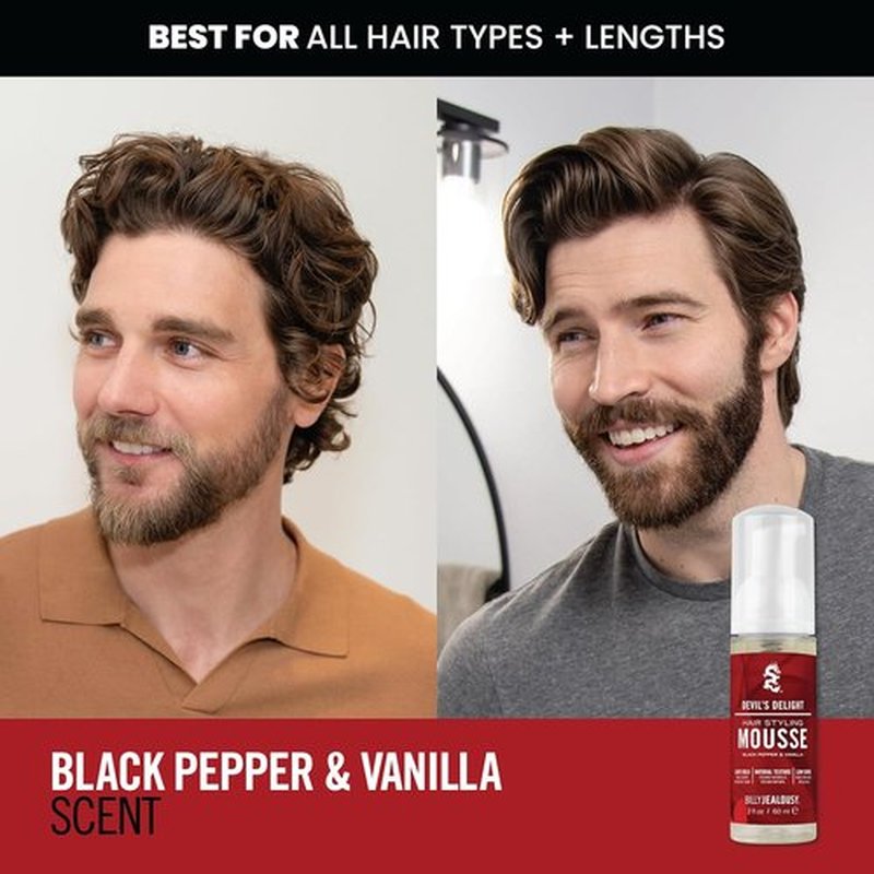 Billy Jealousy Devil’s Delight Hair Styling Mousse for Men - Light Hold & Volume Boost | Travel Size, Vegan, Black Pepper Vanilla Scent