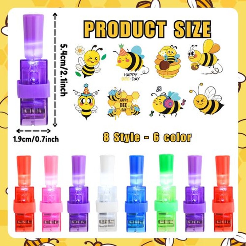 72 PCS Bee Party Favors – 48 PCS Luminous Tattoos & 24 PCS LED Finger Lights Combo – Birthday Goodie Bag Fillers, Party Supplies, Gifts Light Up Toys Glow In The Dark for Boys and Girls