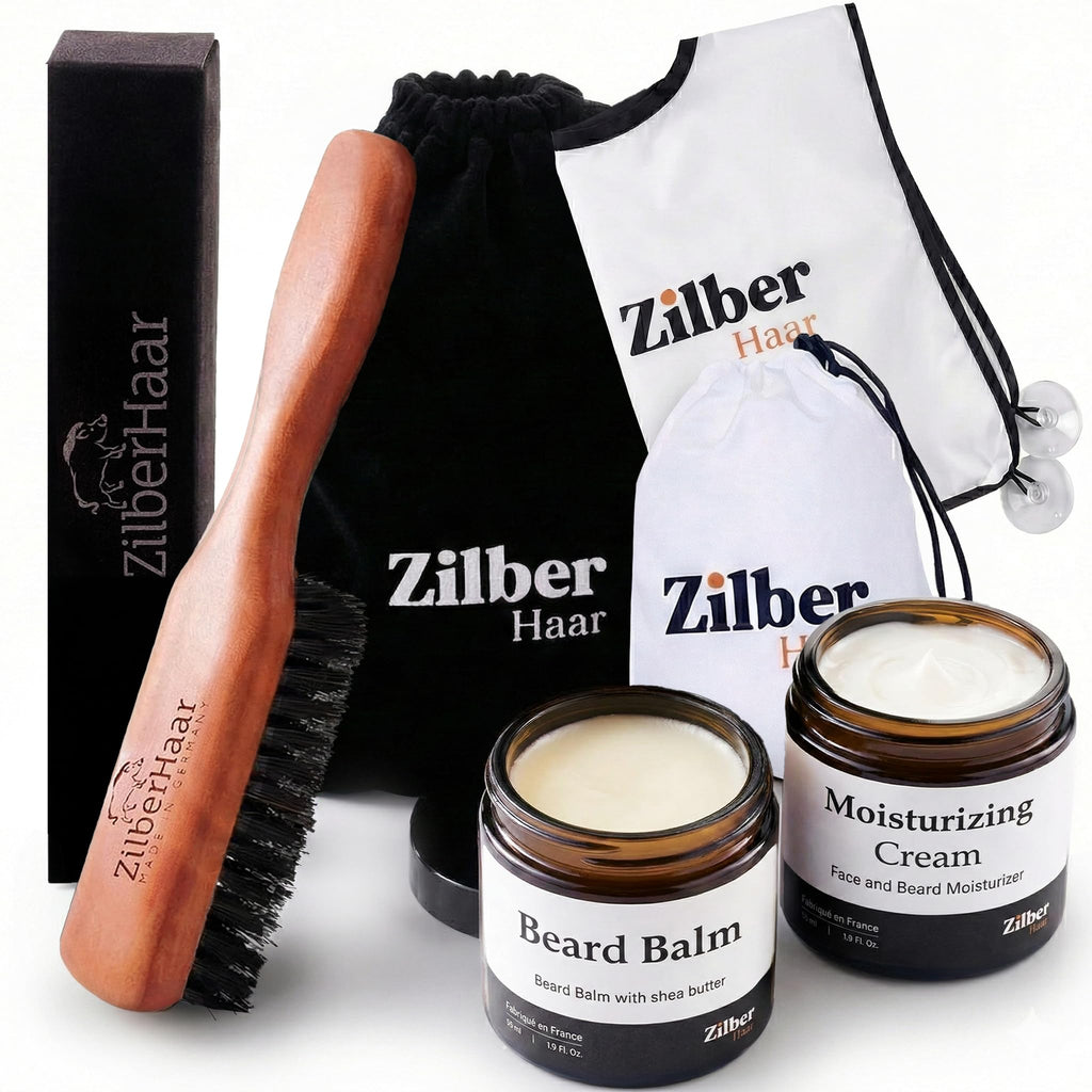 Beard Brush by ZilberHaar - Stiff Boar Bristles for Men's Grooming - Straightens and Promotes Growth - Works with Beard Oil and Balm - For Beard Kits
