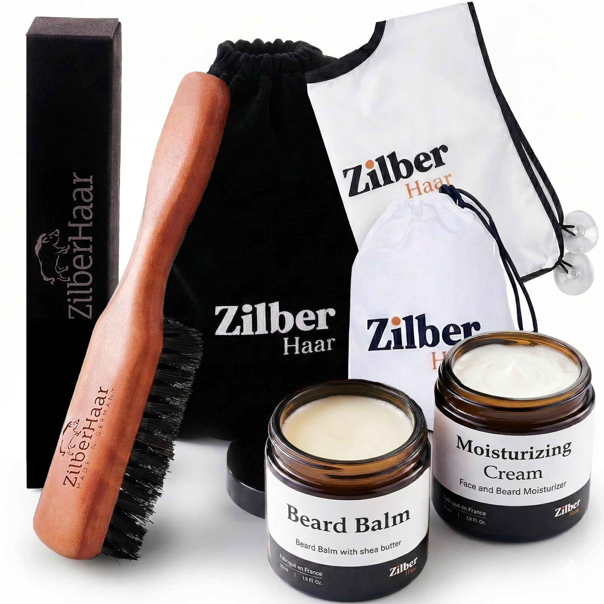 Beard Brush by ZilberHaar - Stiff Boar Bristles for Men's Grooming - Straightens and Promotes Growth - Works with Beard Oil and Balm - For Beard Kits
