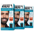 Just For Men Mustache & Beard, Beard Coloring for Gray Hair with Brush, With Keratin Biotin Aloe and Coconut Oil for Healthy Facial Hair - Real Black, M-55, Pack of 3
