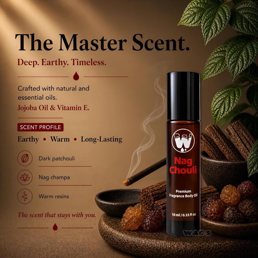WagsMarket - Nag Champa Perfume Oil & Patchouli Essential Oil, Nag Chouli Essential Perfume Oil, Choose from Roll On to 0.33oz - 4oz Glass Bottle