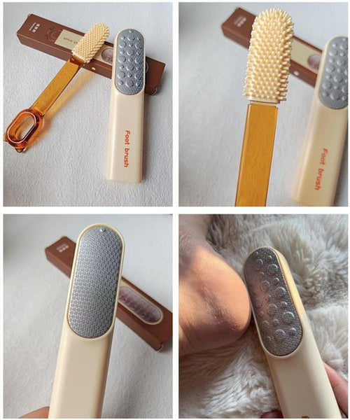 2-in-1 Foot File Callus Remover Set, Stainless Steel Foot Scrubber with Silicone Brush & Heel Gel Socks for Smooth Feet (Grey)