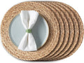 Aofmee Round Woven Placemats Set of 6 - Boho Rattan Table Mats in Natural Water Hyacinth