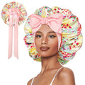 Vettres Hair Bonnet for Sleeping Satin Lined Sleep Cap Double Layer Silk Head Wrap for Curly Natural Hair Strawberry Patchwork