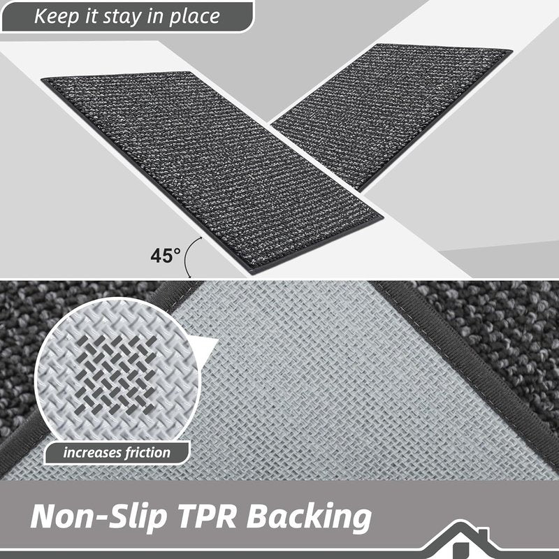 BEQHAUSE Dirt Trapper Door Mat - Non-Slip, Washable Entryway Rug | 17" x 30", Charcoal, Low Profile