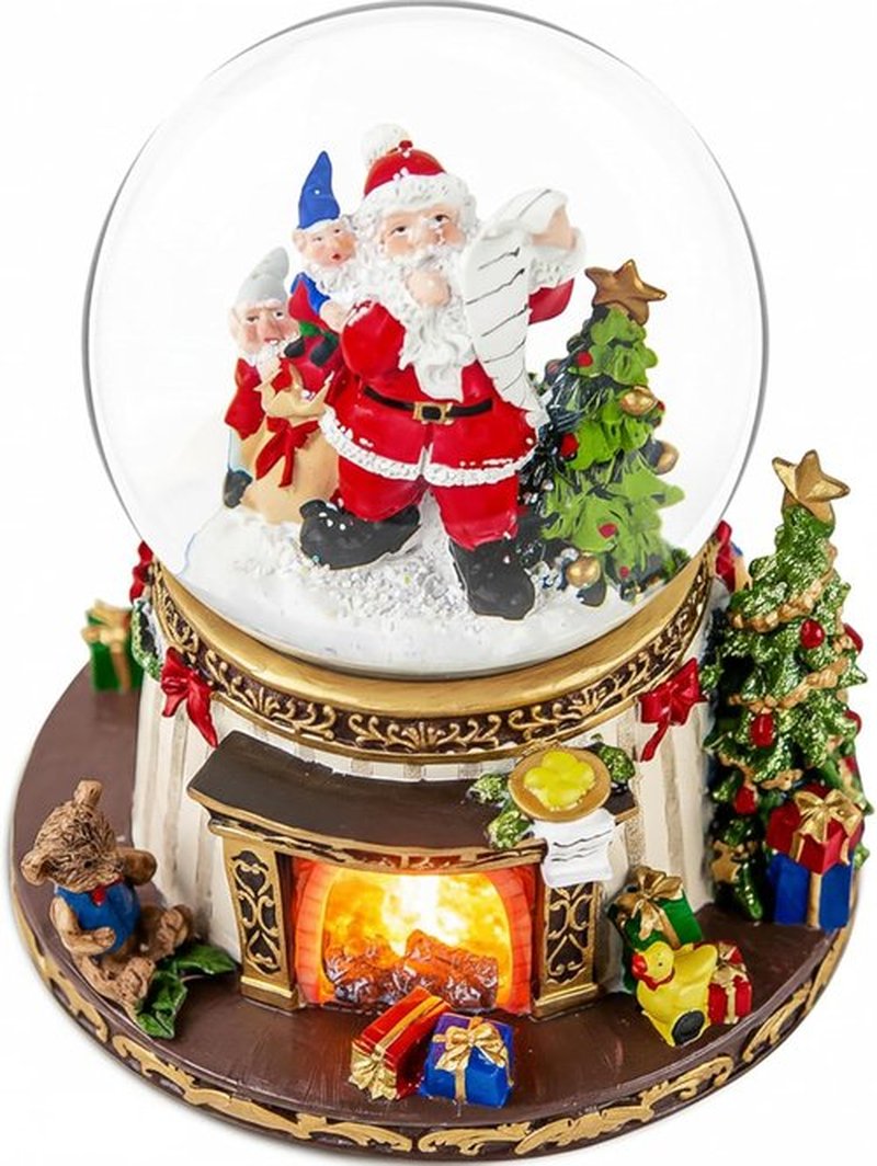 Santa Claus Musical Snow Globe | Automatic Snowfall & Fireplace Flame | Christmas Home Decoration, Plays 8 Classic Tunes