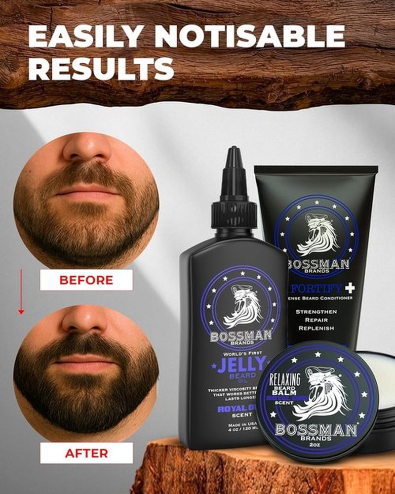 Bossman Essentials Beard Kit - 3-Piece Grooming Set with Oil Jelly, Conditioner, & Balm | Perfect Gift for Men