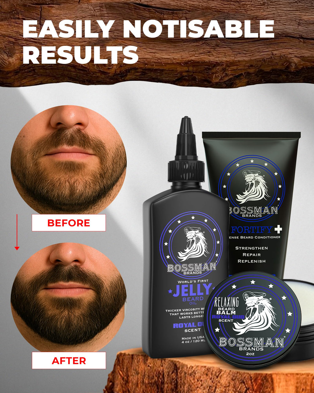 Bossman Essentials Beard Kit for Men, Set of 3 - Beard Oil Jelly, Fortifying Conditioner Cream, Beard Balm - Grooming Growth Care Accessories - Gift Set for Men (Vetiver X)