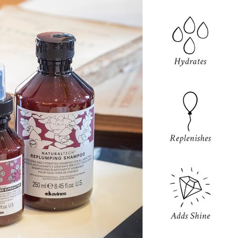 Davines Naturaltech Replumping Shampoo - Moisturizing Formula for Fine Hair - 8.45 Fl Oz