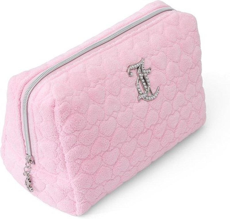Juicy Couture Pink Makeup Bag - Travel Organizer with Zip Top & Heart Logo Design